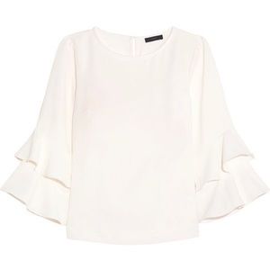 J Crew White Blouse with Ruffle Sleeves